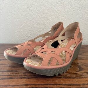 Fly London Yadi Leather Pink Wedge Strappy Shoes EU 38